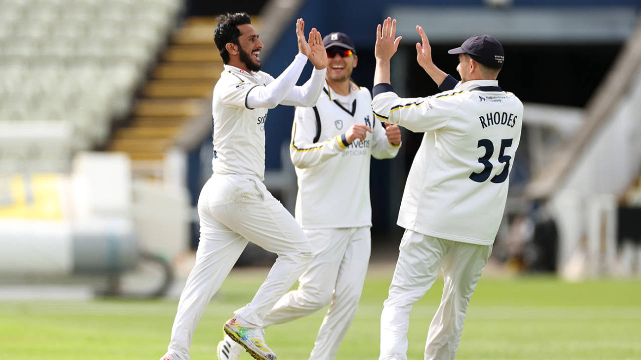 Hasan Ali celebrates a wicket, LV= Insurance County Championship, Warwickshire vs Essex, Edgbaston, May 11, 2023