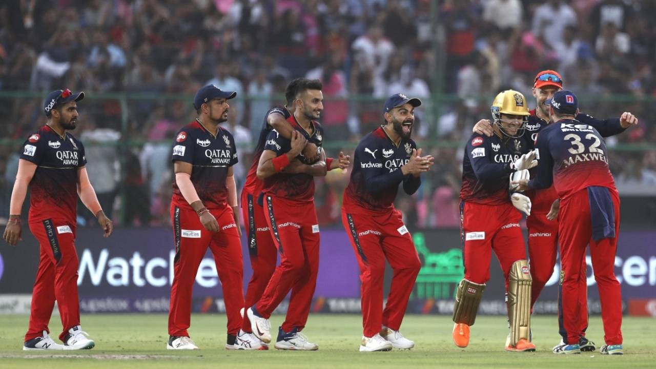 The RCB players are elated after Royals were skittled for just 59 in 10.3 overs, Rajasthan Royals vs Royal Challengers Bangalore, IPL 2023, Jaipur, May 14, 2023