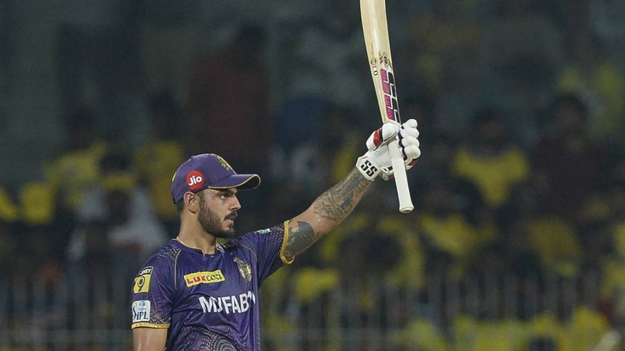 Nitish Rana celebrates his fifty, Chennai Super Kings vs Kolkata Knight Riders, IPL 2023, Chennai, May 14, 2023
