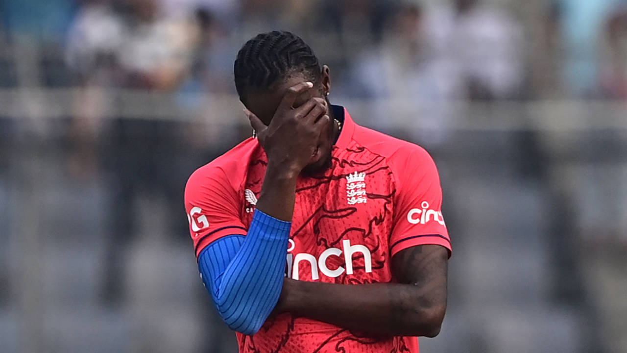 Jofra Archer reacts during the third and final T20I in Bangladesh, Dhaka, March 14, 2023
