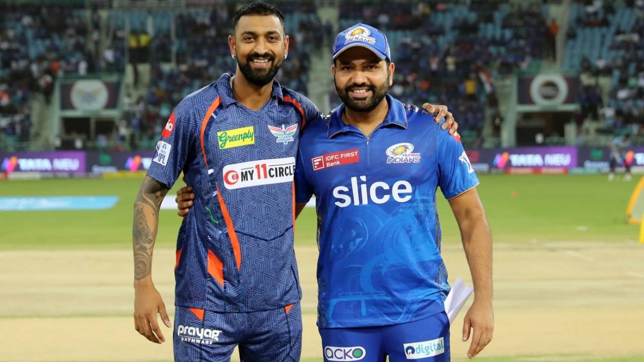 Krunal Pandya and Rohit Sharma before the toss, Lucknow Super Giants vs Mumbai Indians, IPL 2023, Lucknow, May 16, 2023
