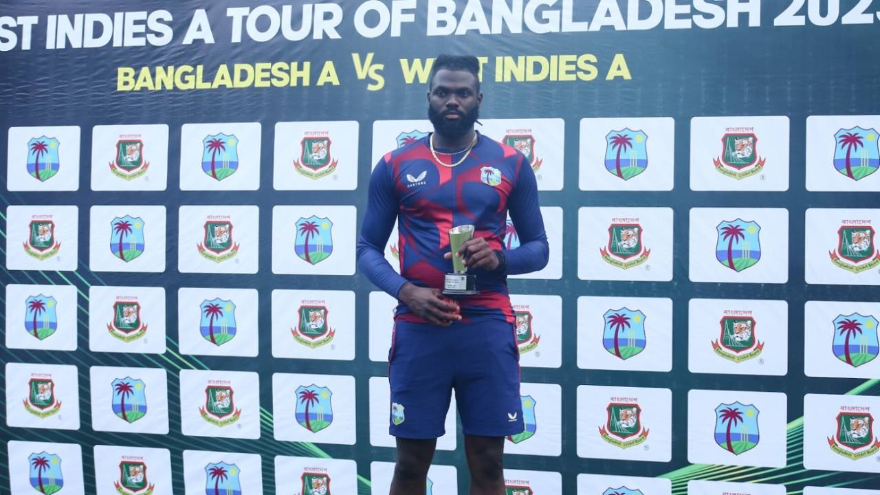 Jair McAllister was named Player of the Match for his seven wickets, Bangladesh A vs West Indies A, 1st unofficial Test, Sylhet, May 19, 2023