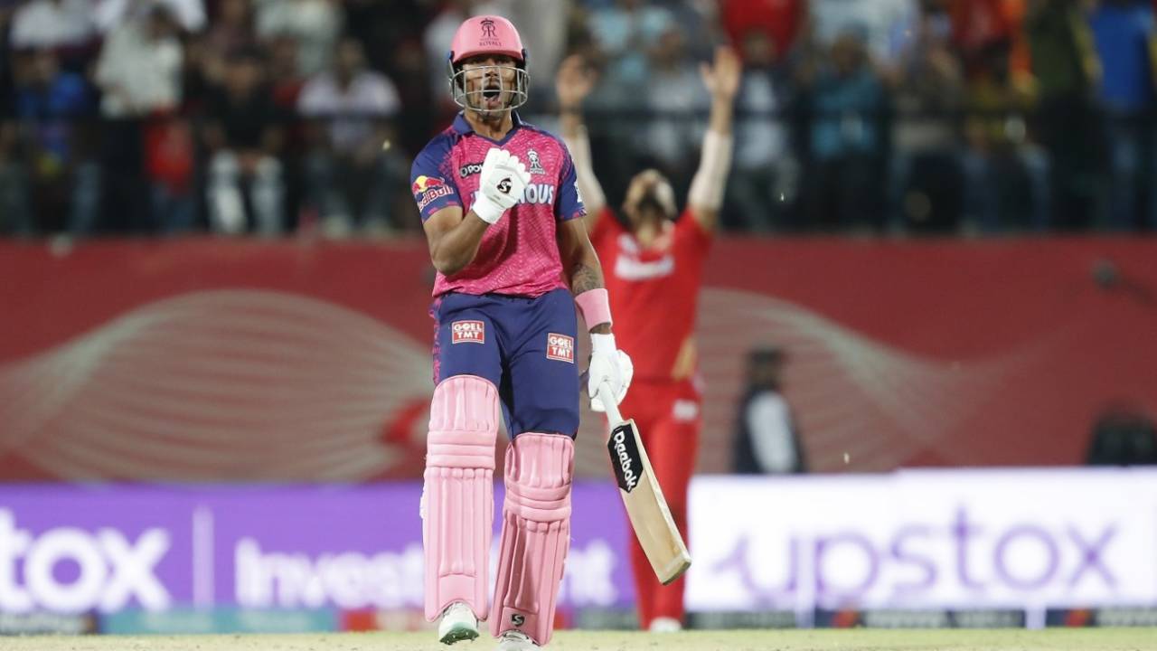 Dhruv Jurel is all pumped up after hitting the winning runs, Punjab Kings vs Rajasthan Royals, IPL 2023, Dharamsala, May 19, 2023