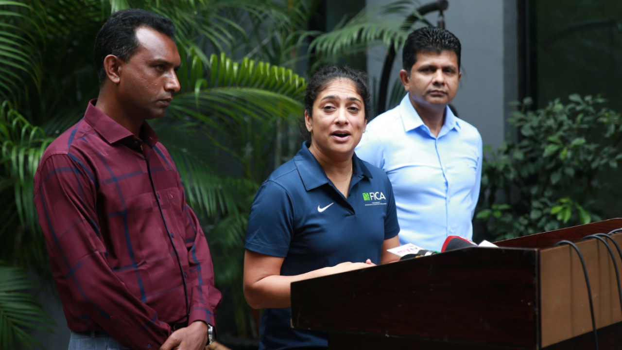 FICA president Lisa Sthalekar attends a press conference in Dhaka, Dhaka, May 23, 2023