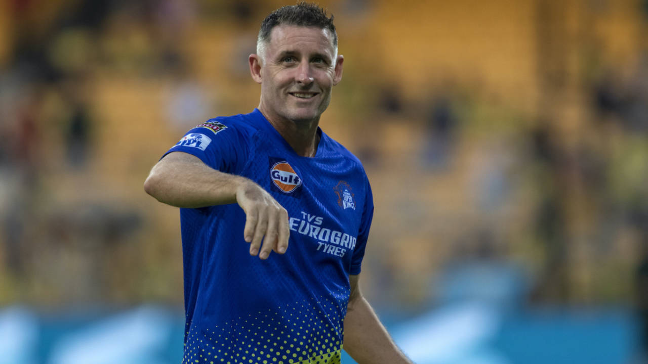 Micheal Hussey, Chennai Super Kings' batting coach, looks on, Gujarat Titans vs Chennai Super Kings, Qualifier 1, IPL 2023, May 23, 2023