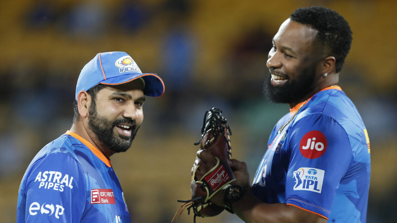 Rohit Sharma and Kieron Pollard look pleased with things before the start of the game, Lucknow Super Giants vs Mumbai Indians, IPL 2023 Eliminator, May 24, 2023