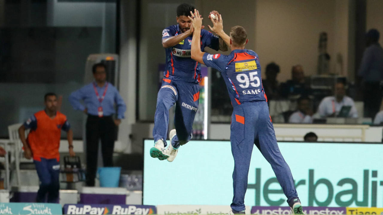 K Gowtham leaps in celebration after catching out Suryakumar Yadav, Lucknow Super Giants vs Mumbai Indians, IPL 2023, Eliminator, May 24, 2023