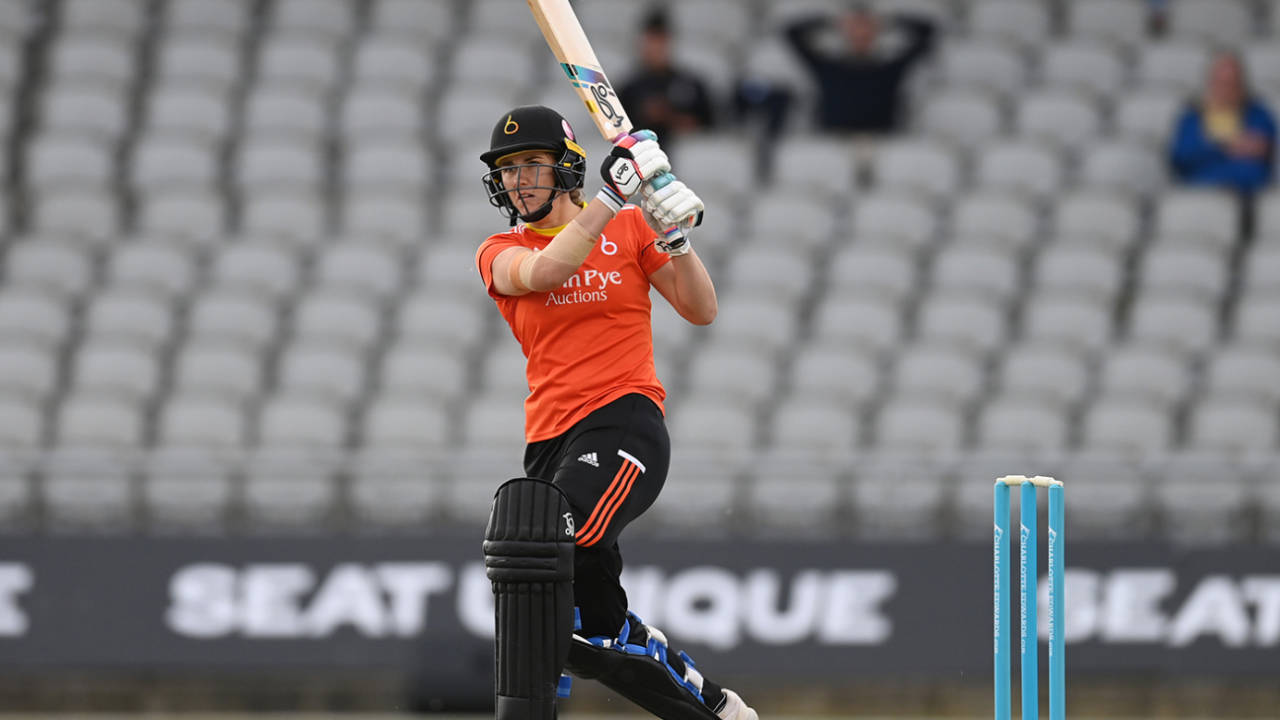 Nat Sciver-Brunt launches down the ground, Thunder vs The Blaze, Charlotte Edwards Cup, Old Trafford, May 25, 2023