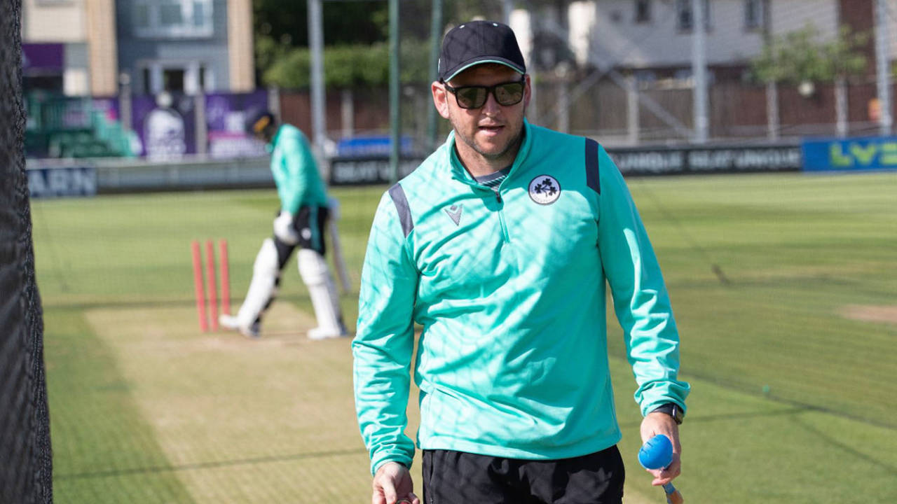 Ireland's batting coach, Gary Wilson, in the nets at Chelmsford, May 29, 2023
