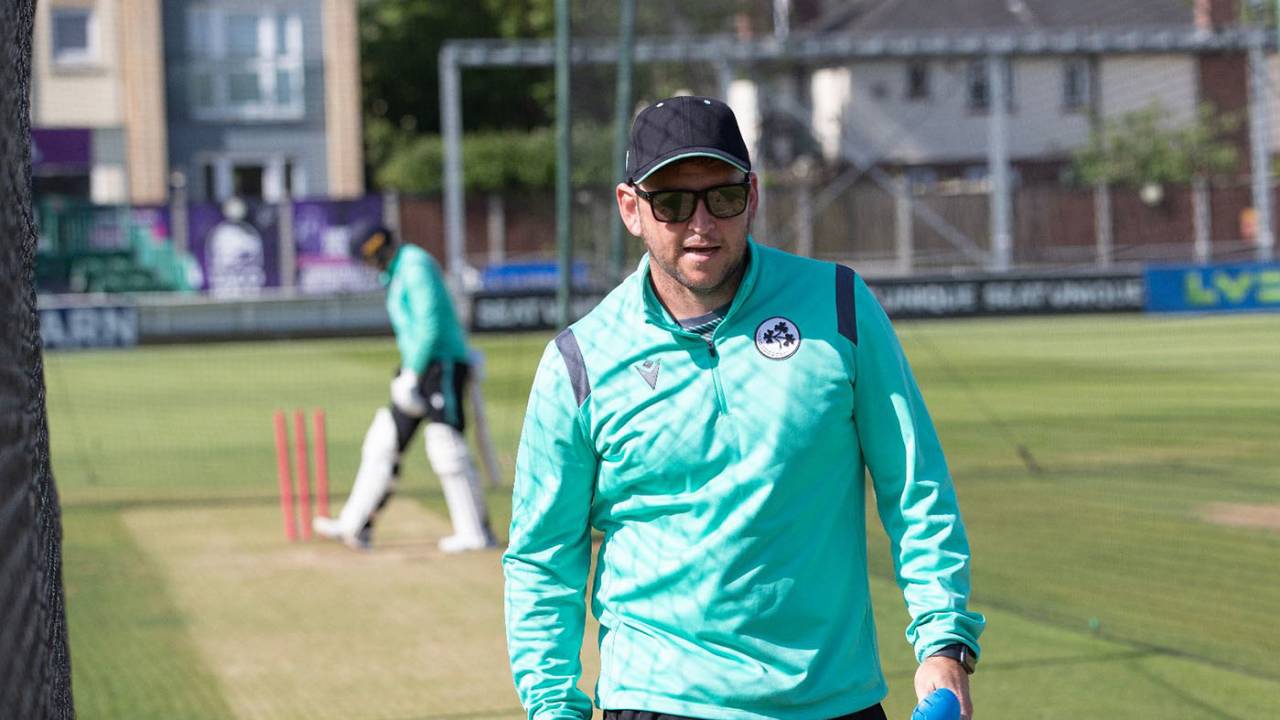 Ireland's batting coach, Gary Wilson, in the nets at Chelmsford, May 29, 2023