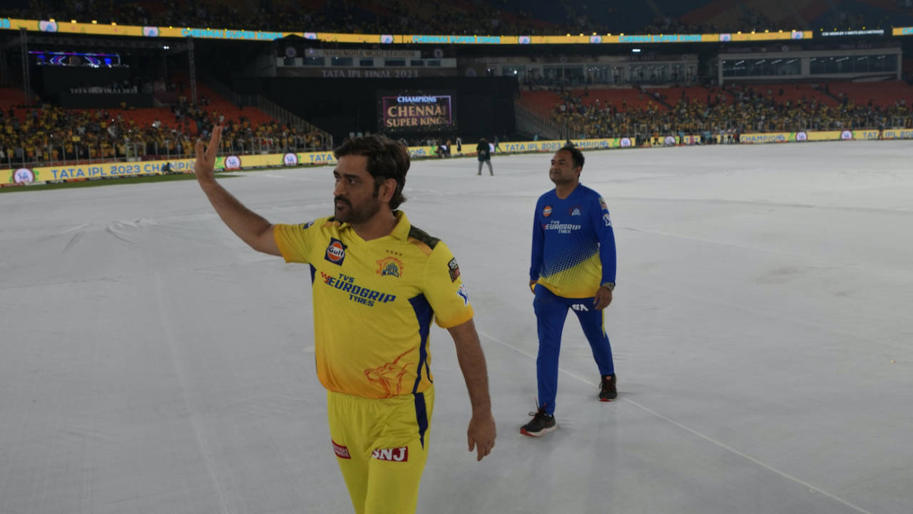 MS Dhoni waves at the crowd after leading Chennai Super Kings to yet another title win, Chennai Super Kings vs Gujarat Titans, IPL 2023 final, Ahmedabad, May 29, 2023