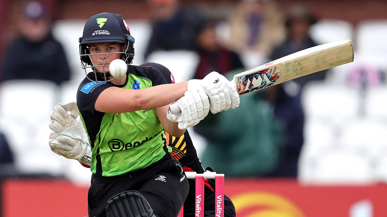 Danielle Gibson swings into the leg side, Sunrisers vs Western Storm, Northampton, Charlotte Edwards Cup, May 31, 2023