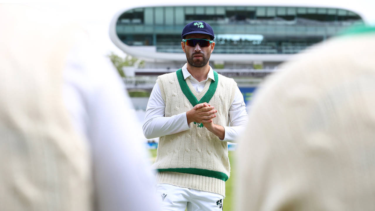 Andy Balbirnie prepares to lead Ireland out on the second morning, England vs Ireland, only Test, Lord's, 2nd day, June 2, 2023