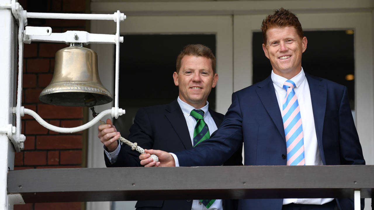 Niall and Kevin O'Brien ring the five-minute bell at Lord's, England vs Ireland, only Test, Lord's, 3rd day, June 3, 2023