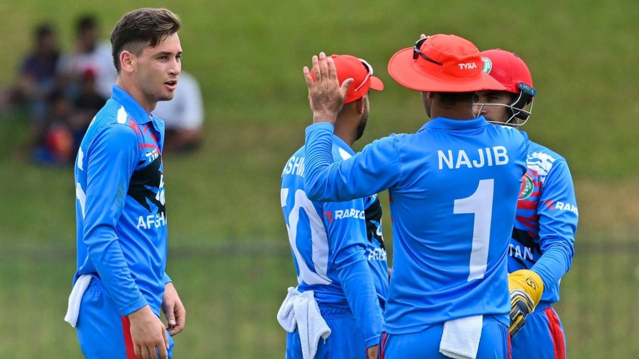 Noor Ahmad celebrates after trapping Dimuth Karunaratne lbw, Sri Lanka vs Afghanistan, 2nd ODI, Hambantota, June 4, 2023