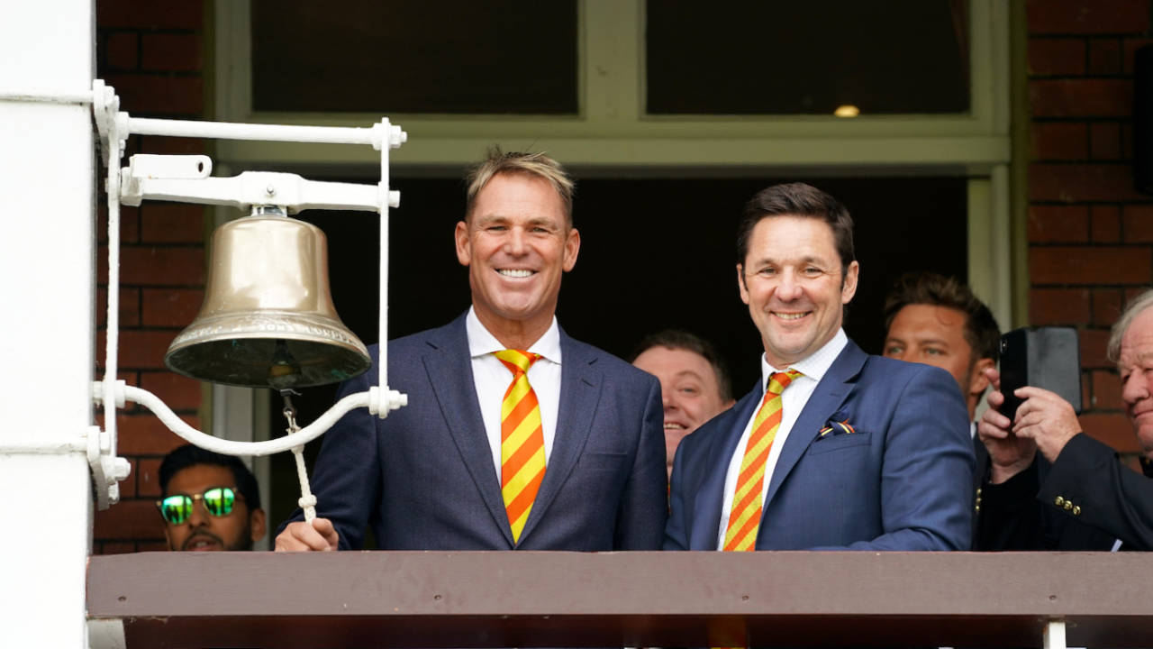 Shane Warne rings the bell to mark the start of the day's play, England vs Australia, 2nd Test, Lord's, 3rd day, August 16, 2019