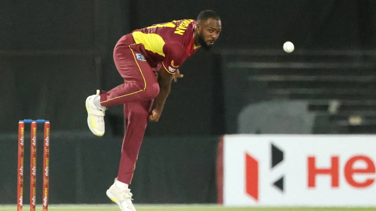 Akeem Jordan picked up his first wicket when he removed Muhammad Waseem, UAE vs West Indies, 2nd ODI, Sharjah, June 6, 2023