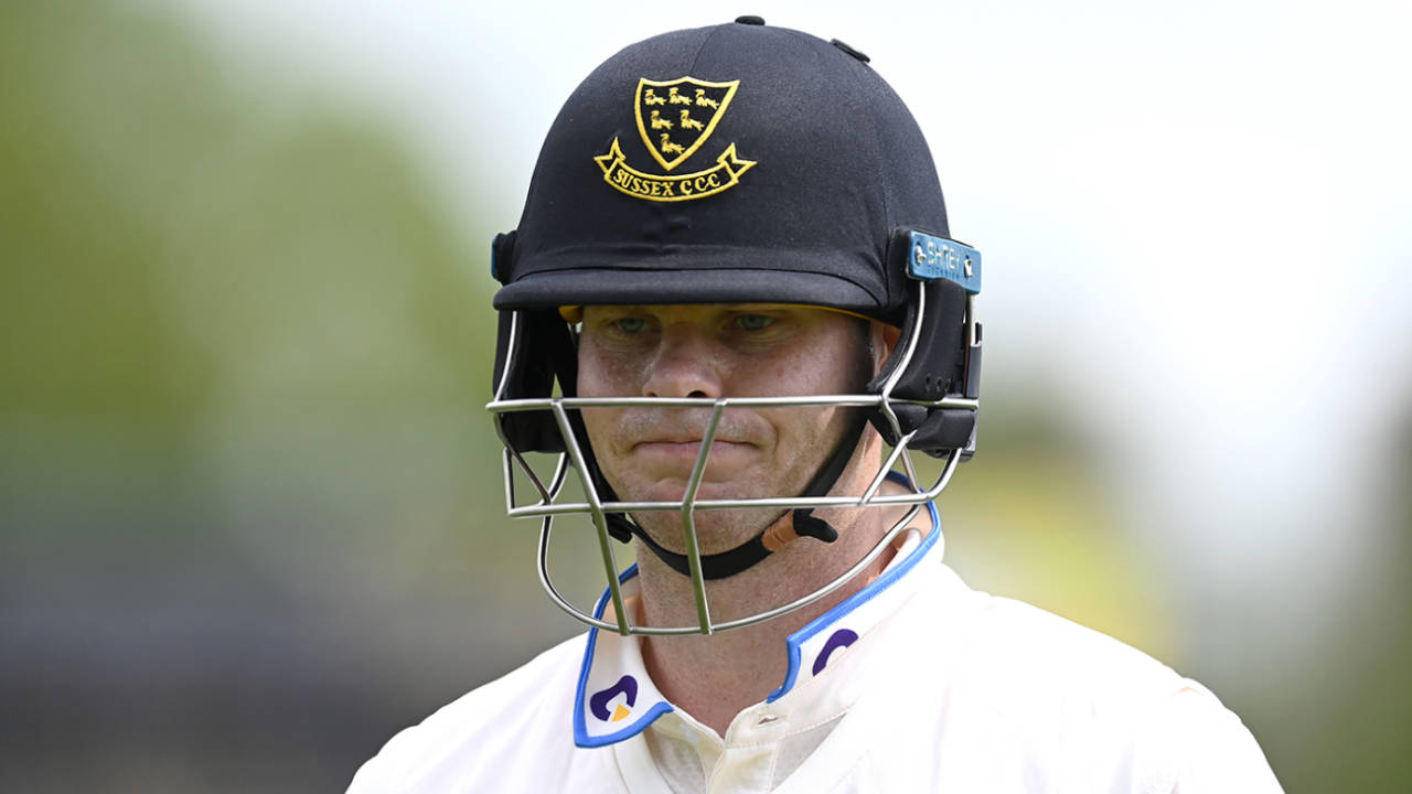 Steven Smith was trapped lbw by Josh Tongue in his first Sussex innings&nbsp;&nbsp;&bull;&nbsp;&nbsp;Gareth Copley/Getty Images