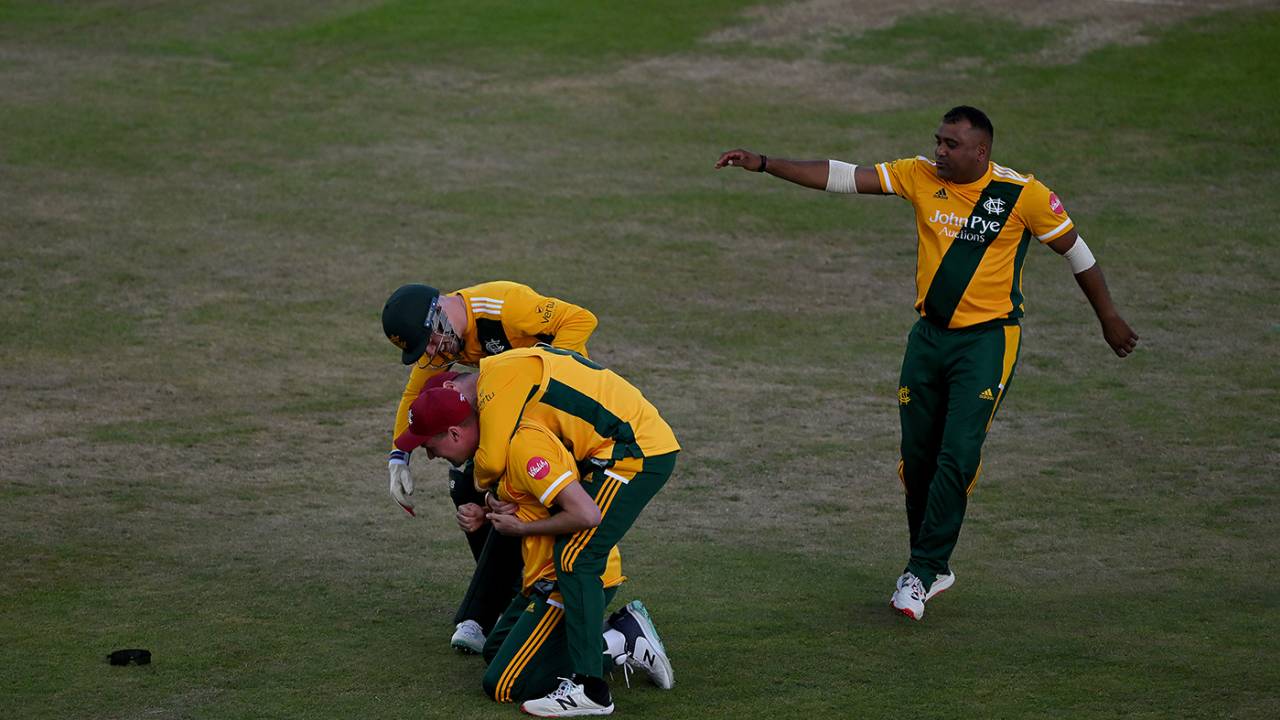 Jake Ball and Samit Patel combined to dismiss Alex Lees