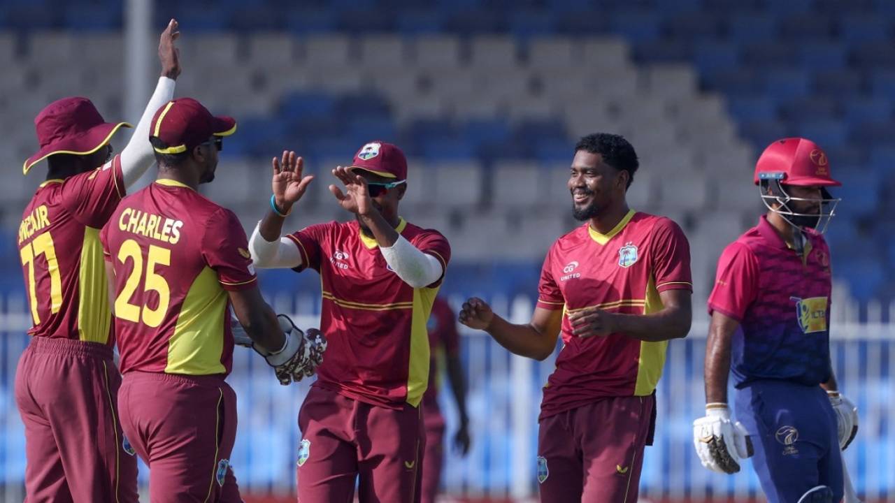Keemo Paul drew first blood, sending back Lovepreet Singh cheaply, UAE vs West Indies, 3rd ODI, Sharjah, June 9, 2023