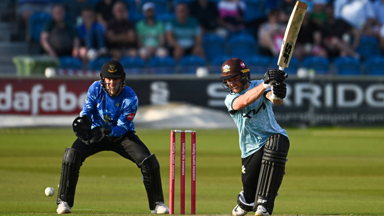 Laurie Evans strikes a boundary, Vitality Blast, Sussex Sharks vs Surrey, Hove, June 09, 2023