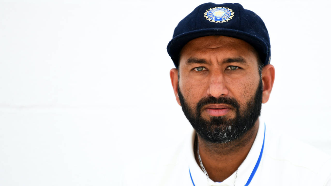 Cheteshwar Pujara in front of a bright background, Australia vs India, WTC final, 4th Day, The Oval, London, June 10, 2023