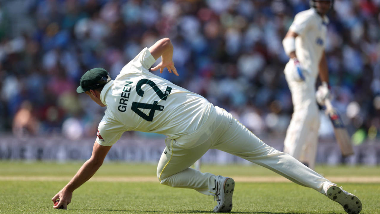 Richard Kettleborough, the third umpire, adjudged Cameron Green's catch to dismiss Shubman Gill to be a fair one, Australia vs India, WTC final, 4th Day, The Oval, London, June 10, 2023