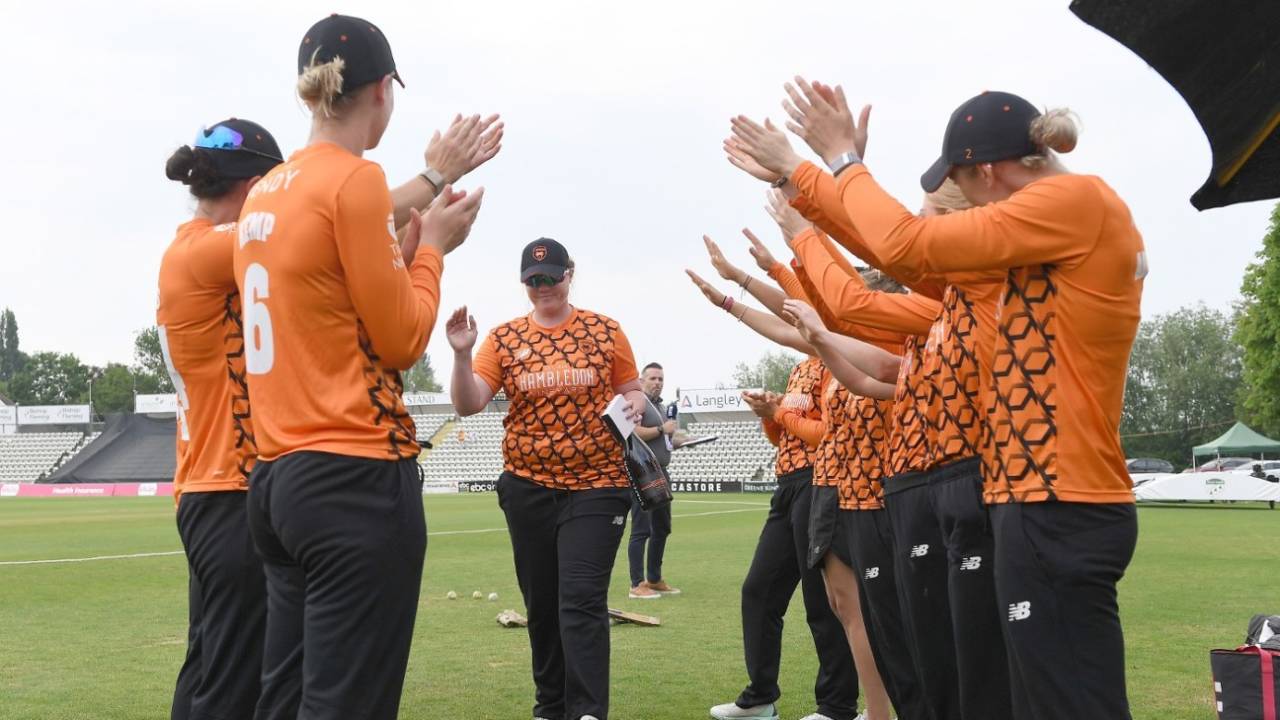 Anya Shrubsole leaves the field through a guard of honour after her final professional appearance, The Blaze vs Southern Vipers, Charlotte Edwards Cup final, New Road, June 11, 2023