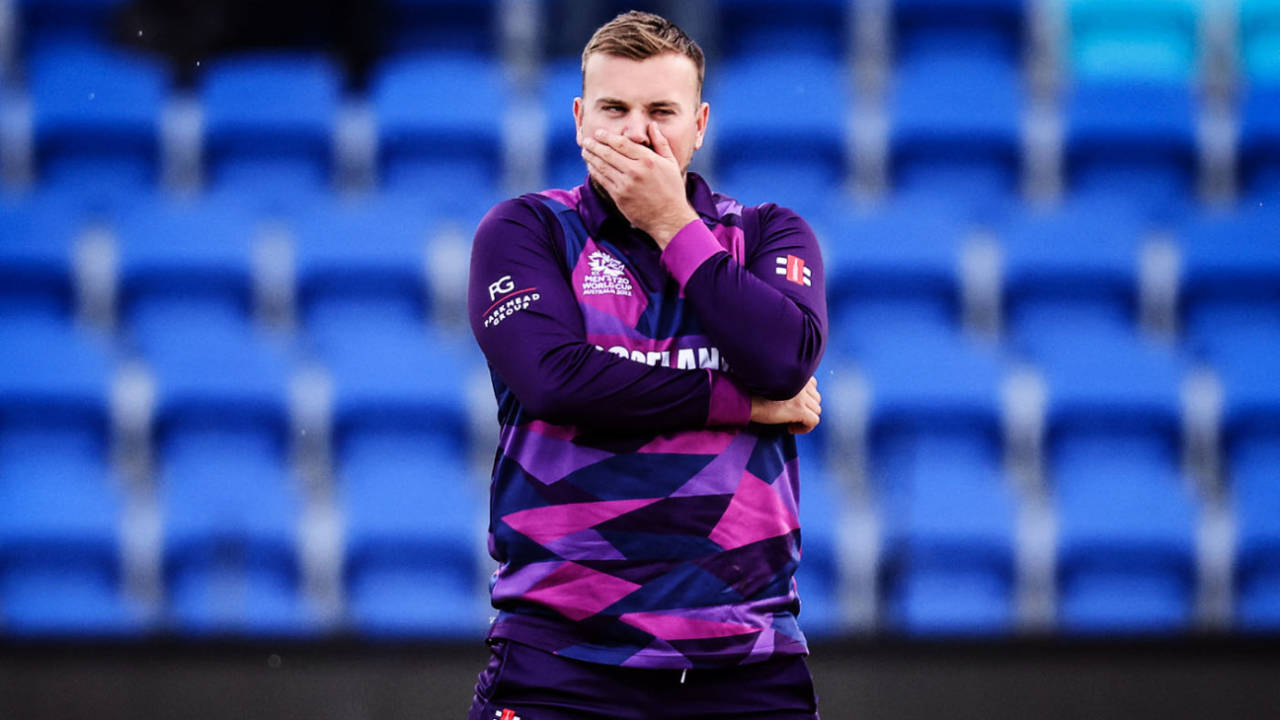 Mark Watt looks on, Scotland vs West Indies, Men's T20 World Cup 2022, Hobart, October 17, 2022