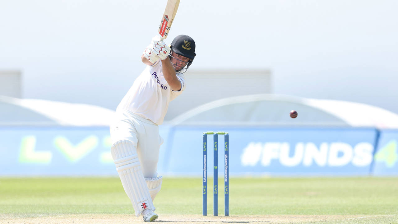 Tom Haines drives on his way to 91, Sussex vs Worcestershire, County Championship, Division Two, Hove, June 13, 2023