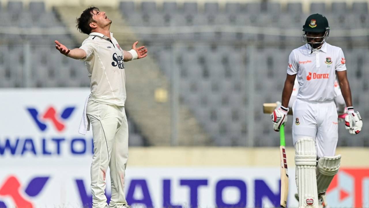 Amir Hamza soaks it in while Najmul Hossain Shanto walks back, Bangladesh vs Afghanistan, Only Test, Mirpur, 1st day, June 14, 2023