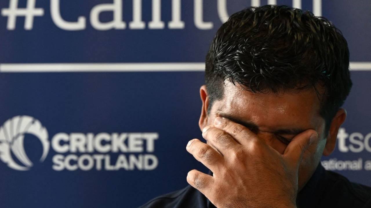 Majid Haq reacts during the press conference at Stirling Court Hotel, Stirling, July 25, 2022