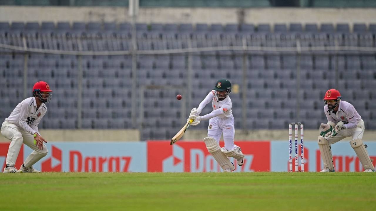 Mominul Haque tries to work one on the leg side, Bangladesh vs Afghanistan, Only Test, Mirpur, 3rd day, June 16, 2023