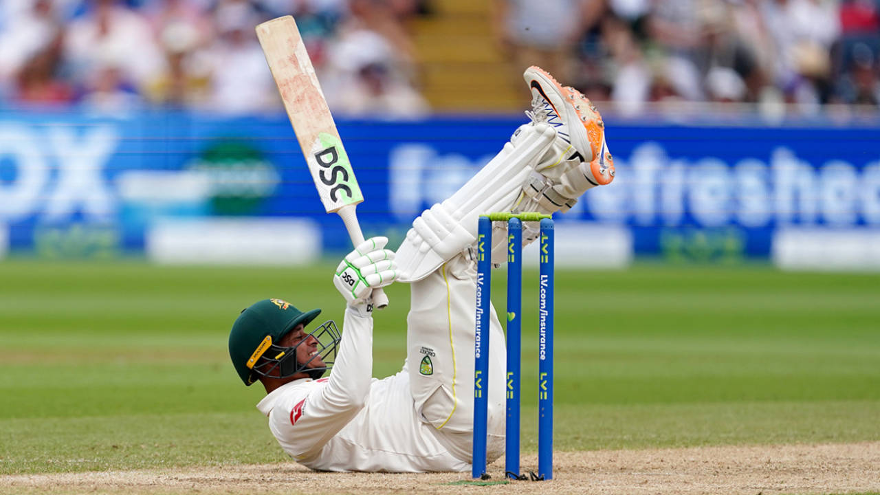Usman Khawaja was left on his back by a Stuart Broad bouncer, England vs Australia, 1st Ashes Test, Edgbaston, 3rd day, June 18, 2023