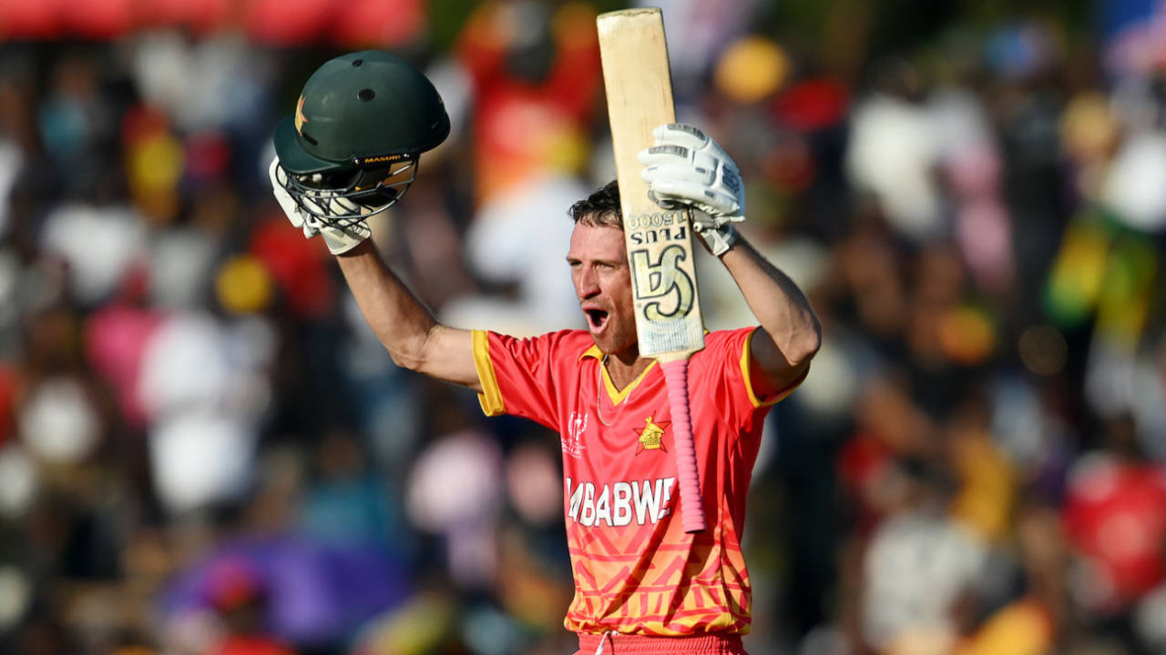 Sean Williams celebrated his century jubilantly, Zimbabwe vs Nepal, ICC Cricket World Cup Qualifier, Harare, June 18, 2023