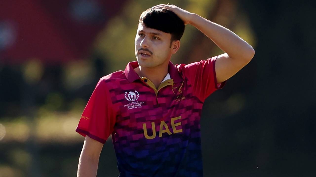 Muhammad Jawadullah in a pensive mood, Sri Lanka vs UAE, ICC Cricket World Cup Qualifier, Bulawayo, June 19, 2023