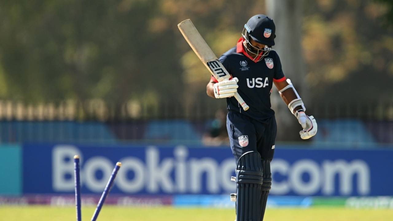 Sushant Modani walks back after falling for 42, Nepal vs USA, ICC World Cup Qualifier, Harare, June 20, 2023