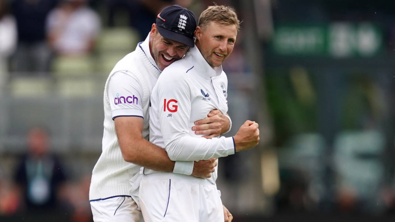 James Anderson hugs Joe Root in celebration, England vs Australia, 1st Ashes Test, Edgbaston, 5th day, June 20, 2023