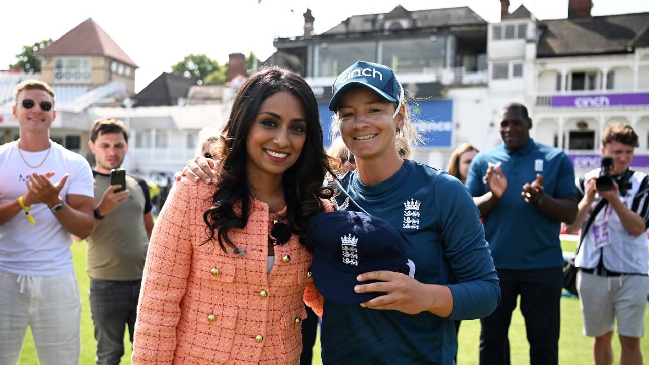 Isa Guha presented Danni Wyatt with her Test cap, England vs Australia, Only Test, Women's Ashes, Nottingham, first day, June 22, 2023