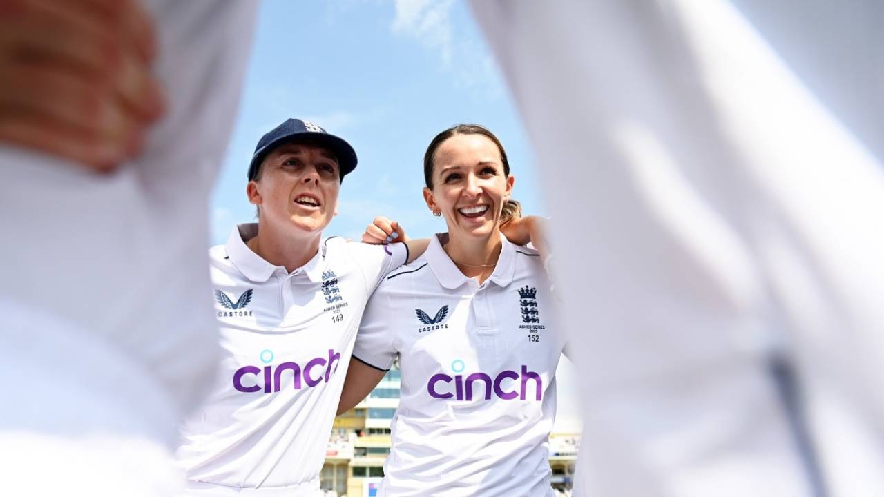 Heather Knight and Kate Cross are in a huddle, England vs Australia, Only Test, Women's Ashes, Nottingham, first day, June 22, 2023