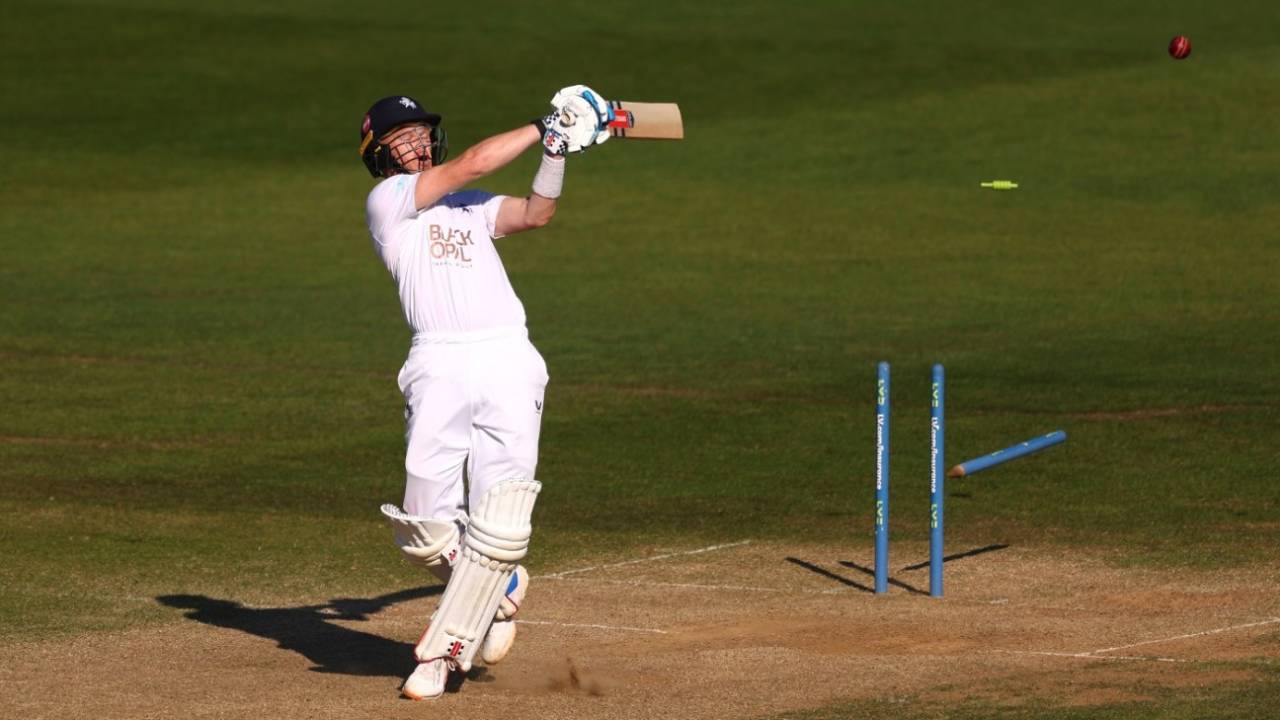 Sam Billings swings across the line and loses his middle stump, Kent vs Gloucestershire, LV= County Championship, June 14, 2023