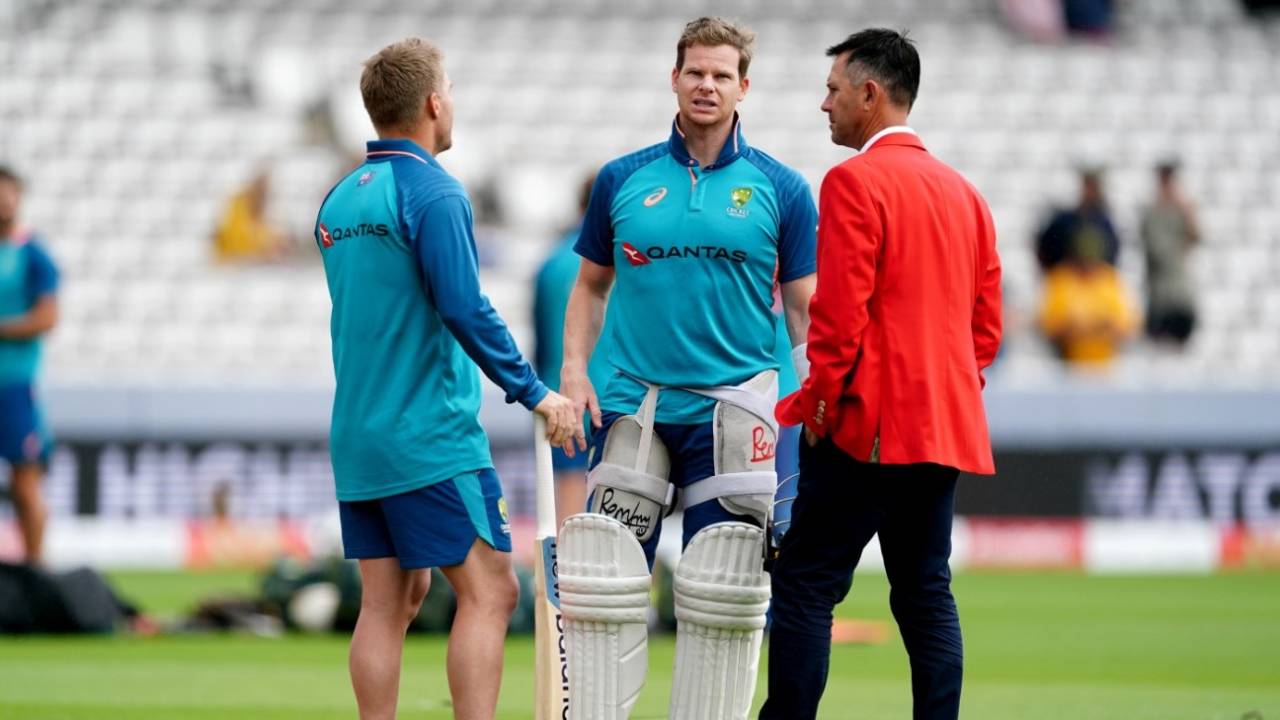Steven Smith chats with David Warner and Ricky Ponting prior to day two, England vs Australia, 2nd Ashes Test, Lord's, 2nd day, June 29, 2023