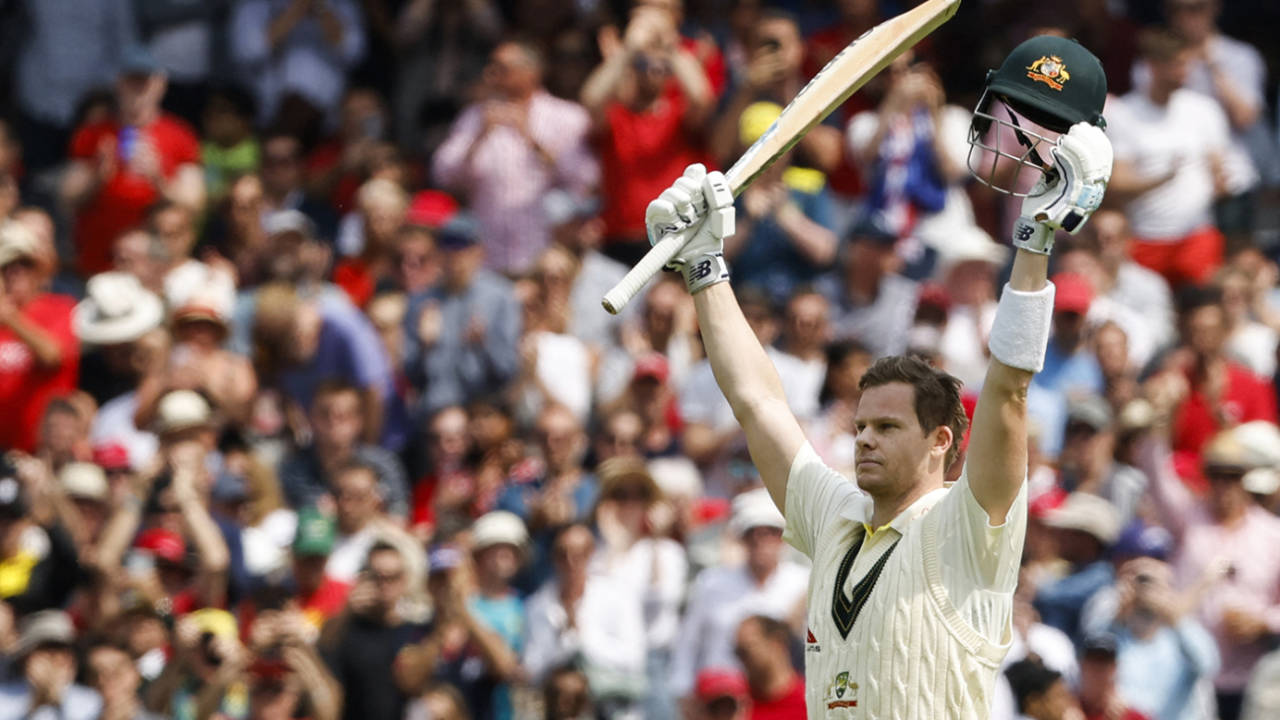 Steven Smith raises the bat for his 32nd Test ton, England vs Australia, 2nd Ashes Test, Lord's, 2nd day, June 29, 2023