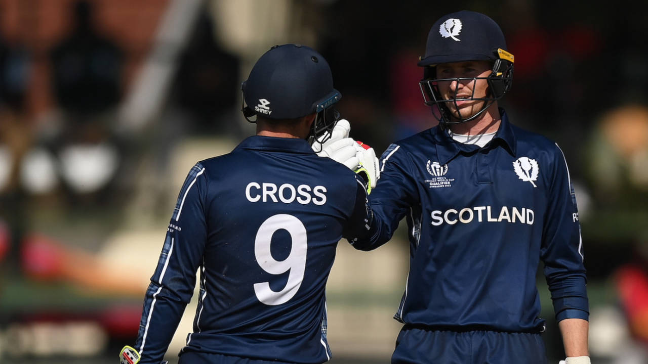 Matthew Cross and Brandon McMullen brought up a century stand, Scotland vs West Indies, Super Six, ODI World Cup qualifier, Harare, July 1, 2023