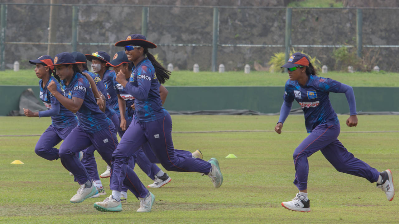 The Sri Lankan players warn up before the start of the game, Sri Lanka vs New Zealand, 3rd women's ODI, Galle, July 3, 2023