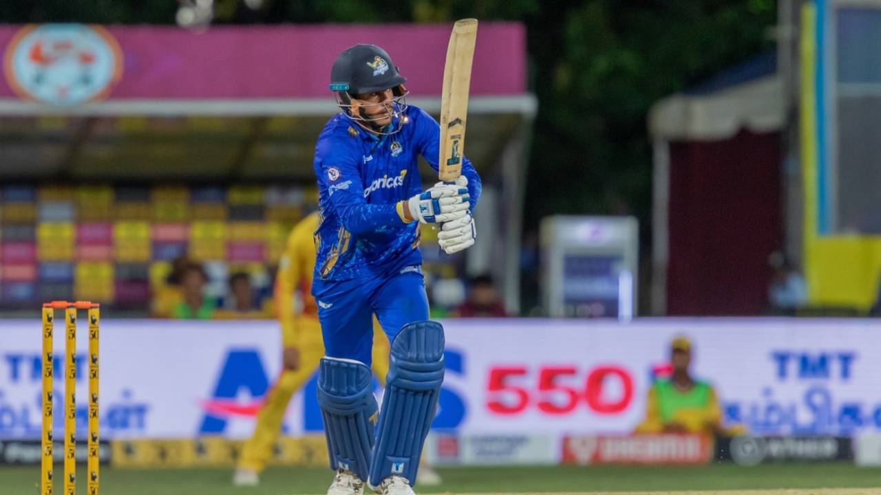 Sunny Sandhu eyes up the leg side, Dindigul Dragons vs Salem Spartans, TNPL 2023, Tirunelveli, July 3, 2023