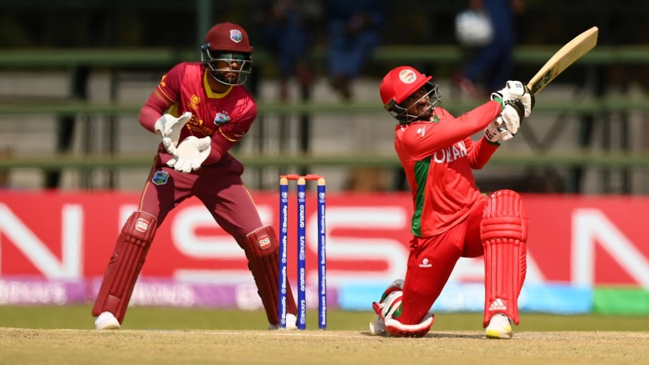 Shoaib Khan struck a quick half-century, Oman vs West Indies, World Cup Qualifier, Harare, July 05, 2023