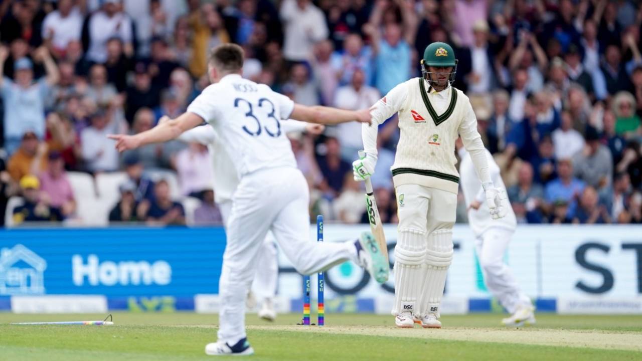 Mark Wood flattens Usman Khawaja's leg stump, England vs Australia, 3rd Test, Headingley, July 6, 2023