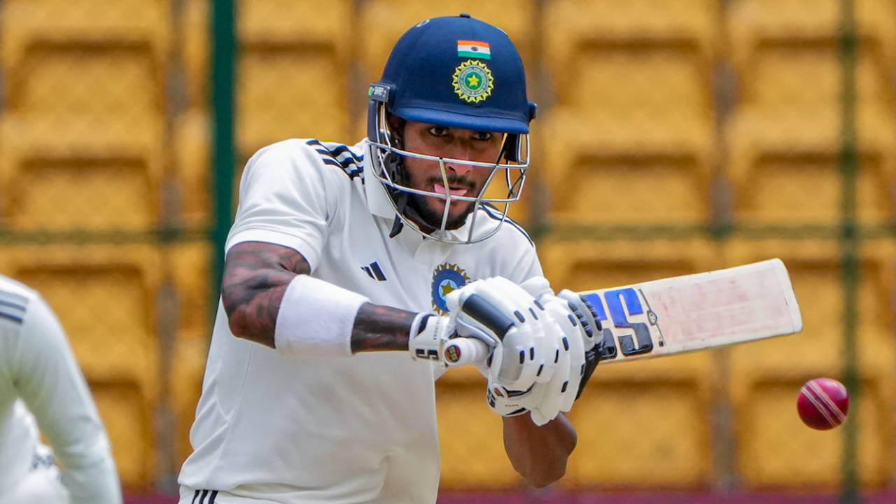 Tilak Varma lines up a shot to the leg side, North Zone vs South Zone, Duleep Trophy 2023-24 semi-finals, Bengaluru, 2nd day, July 6, 2023