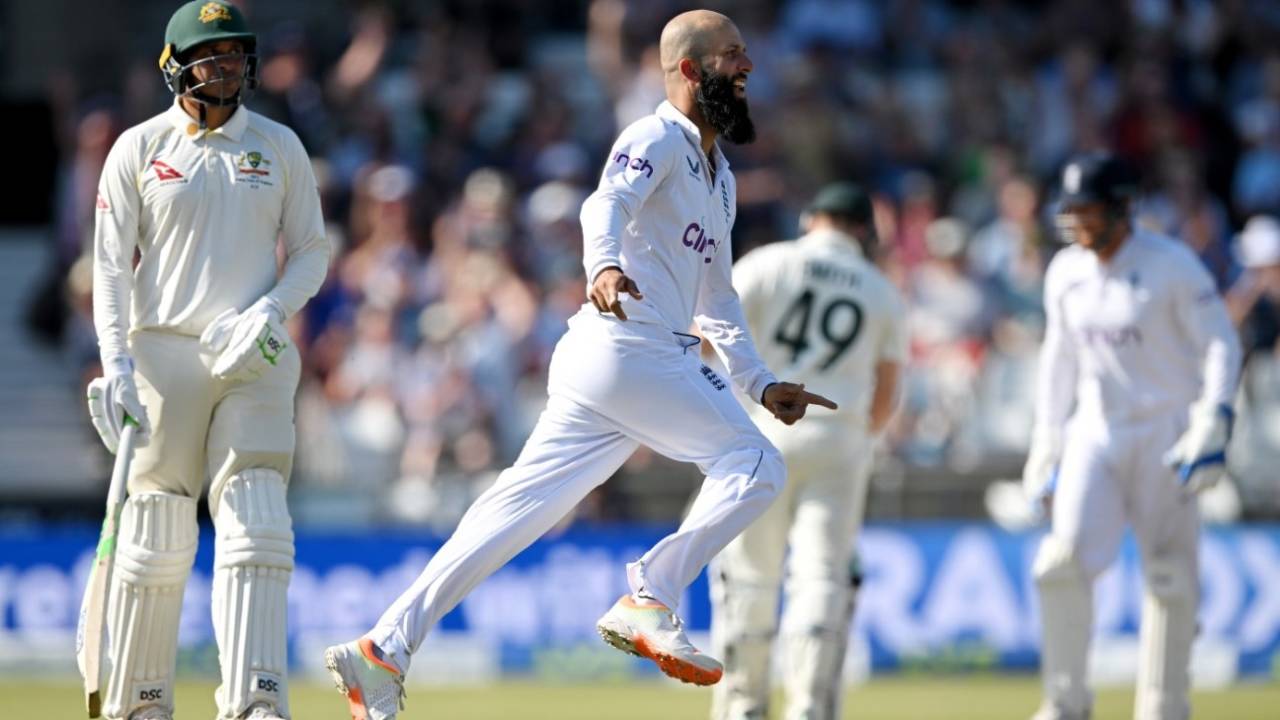 Moeen Ali celebrates his 200th Test wicket, England vs Australia, 3rd Test, 2nd day, Headingley, July 7, 2023